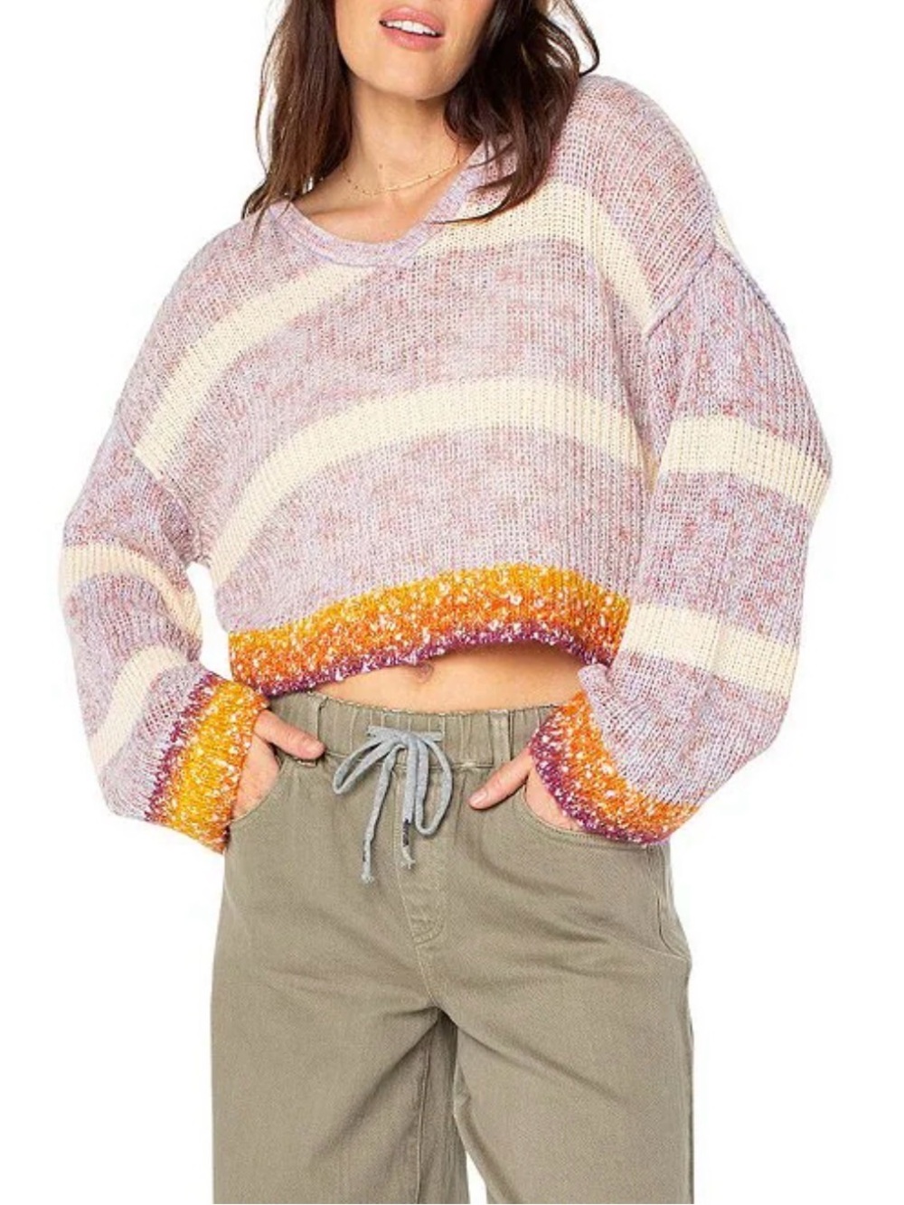 Roxy Marine Magic Striped Long Sleeve Cropped Sweater